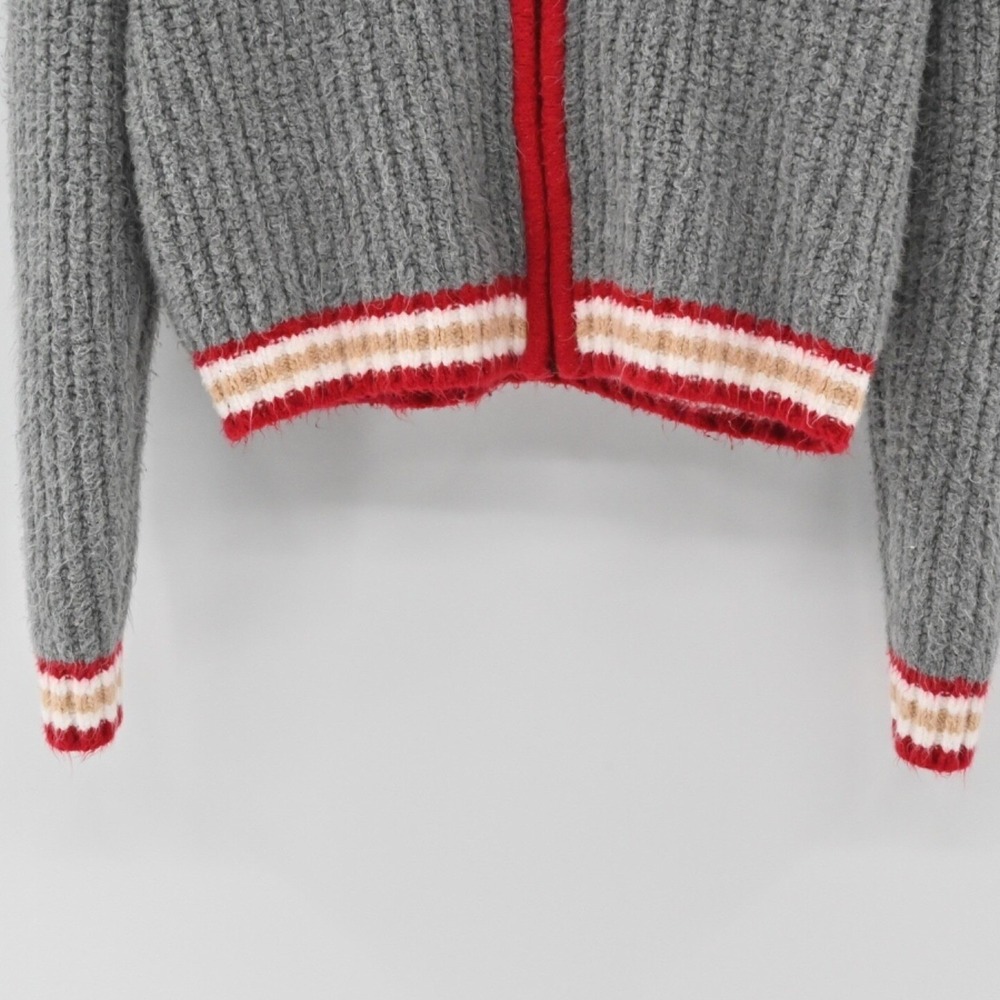 American Eagle Varsity Full Zip Sweater Womens Size XS Gray Red Cotton Y2K Knit - Picture 11 of 14